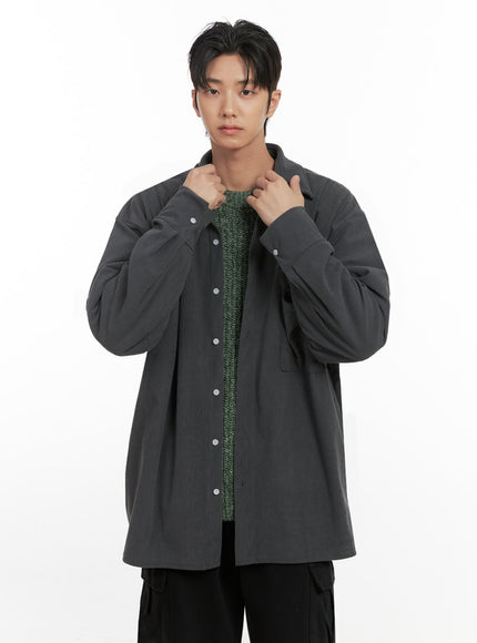 mens-corduroy-collared-button-up-shirt-id413 / Dark gray
