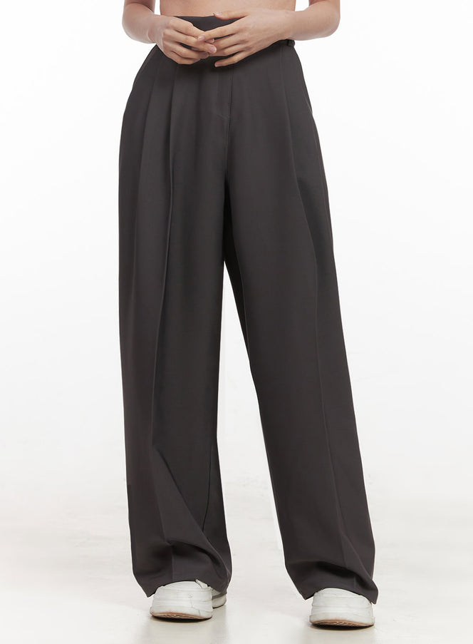 classic-pintuck-wide-fit-slacks-ij527 / Dark gray