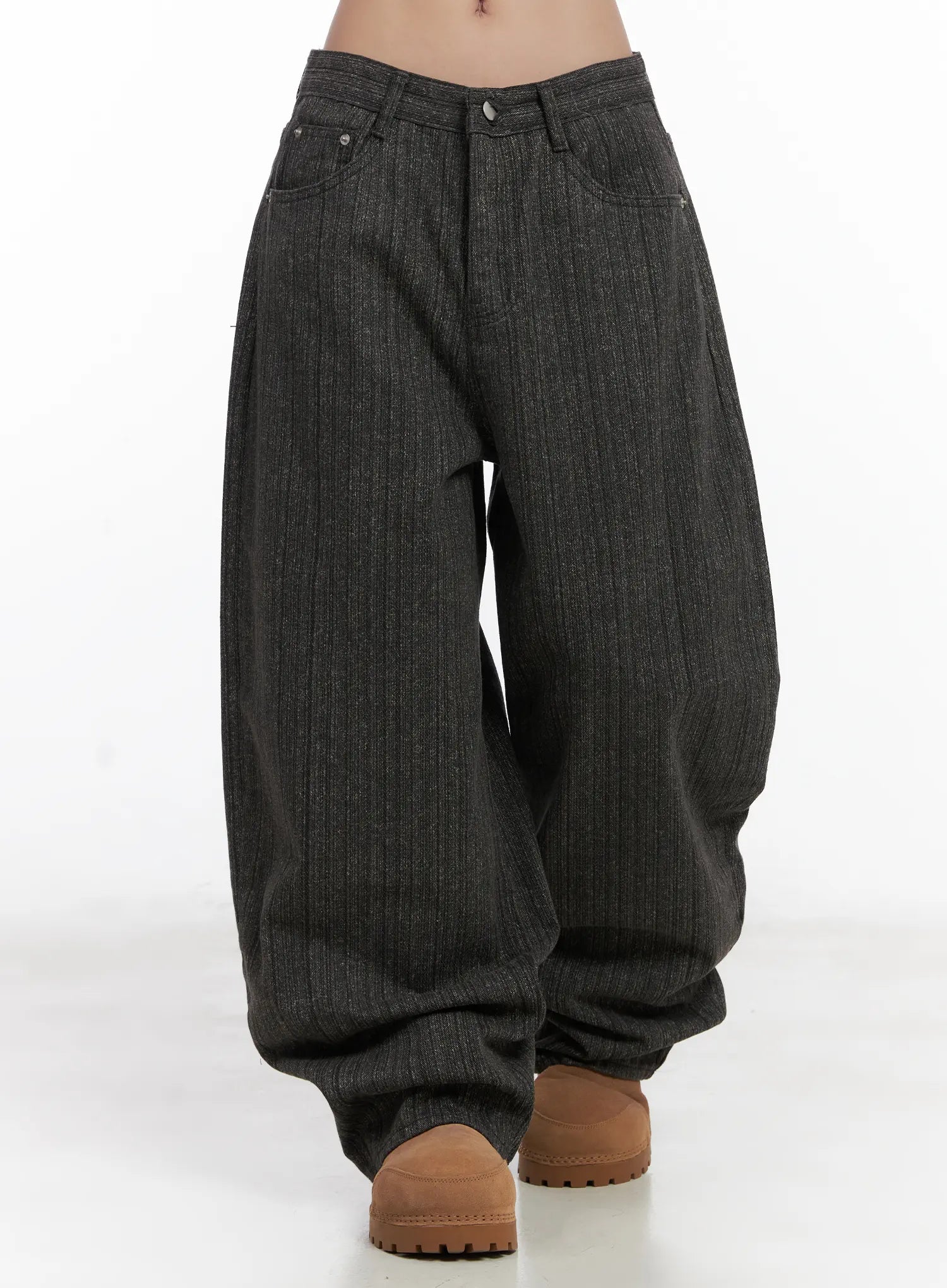 wide-leg-striped-cotton-pants-cn528 / Dark gray