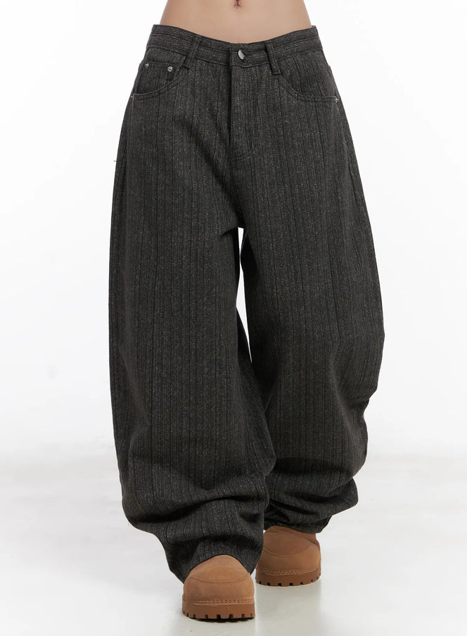 wide-leg-striped-cotton-pants-cn528 / Dark gray