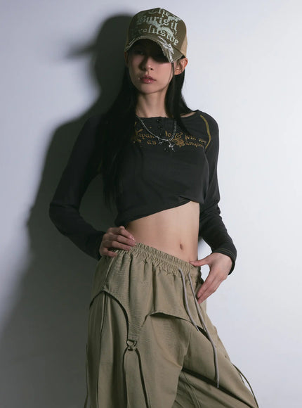 tattoo-graphic-u-neck-long-sleeve-tee-cg526 / Dark gray