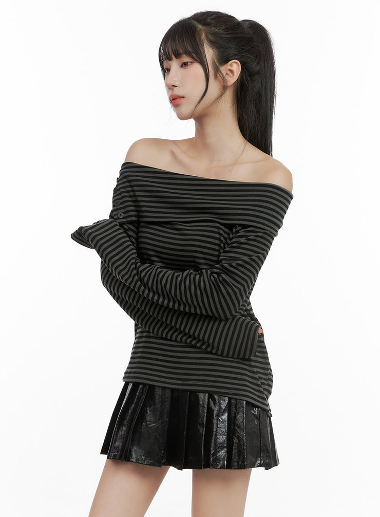 stripe-off-shoulder-top-cg430 / Dark gray