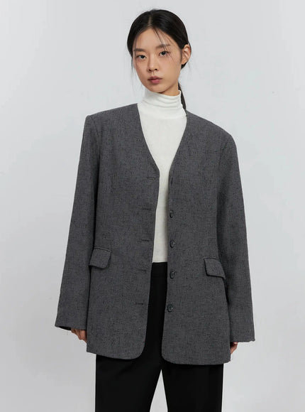 oversized-collarless-blazer-is516 / Dark gray