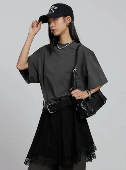Lace Layered Oversized T-Shirt Dress IM520 - Casual style | LEWKIN Lace Layered Oversized T-Shirt Dress IM520 - Casual style | LEWKIN