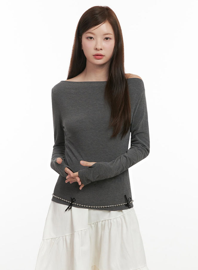 chic-boat-neck-long-sleeve-top-ij527 / Dark gray