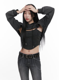 cropped-hoodie-corset-top-set-cj517 / Dark gray