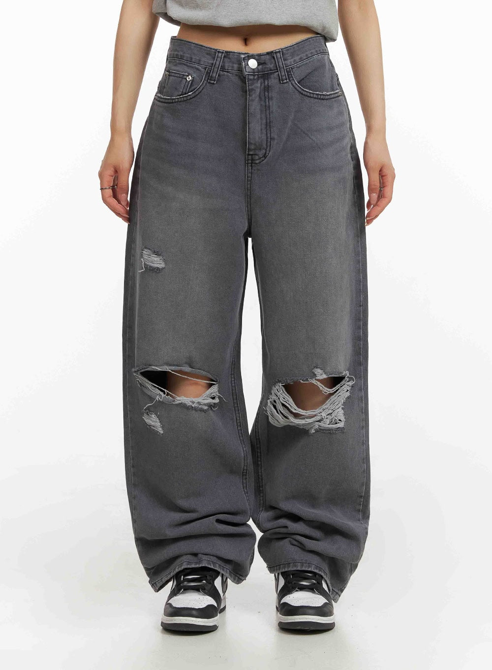 Destroyed Wide Fit Baggy Jeans CY407 - Acubi style | LEWKIN