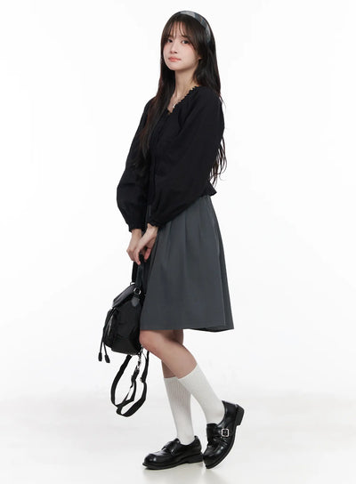 casual-pleated-midi-skirt-cm531 / Dark gray