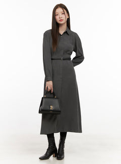 button-down-collared-maxi-dress-od412 / Dark gray