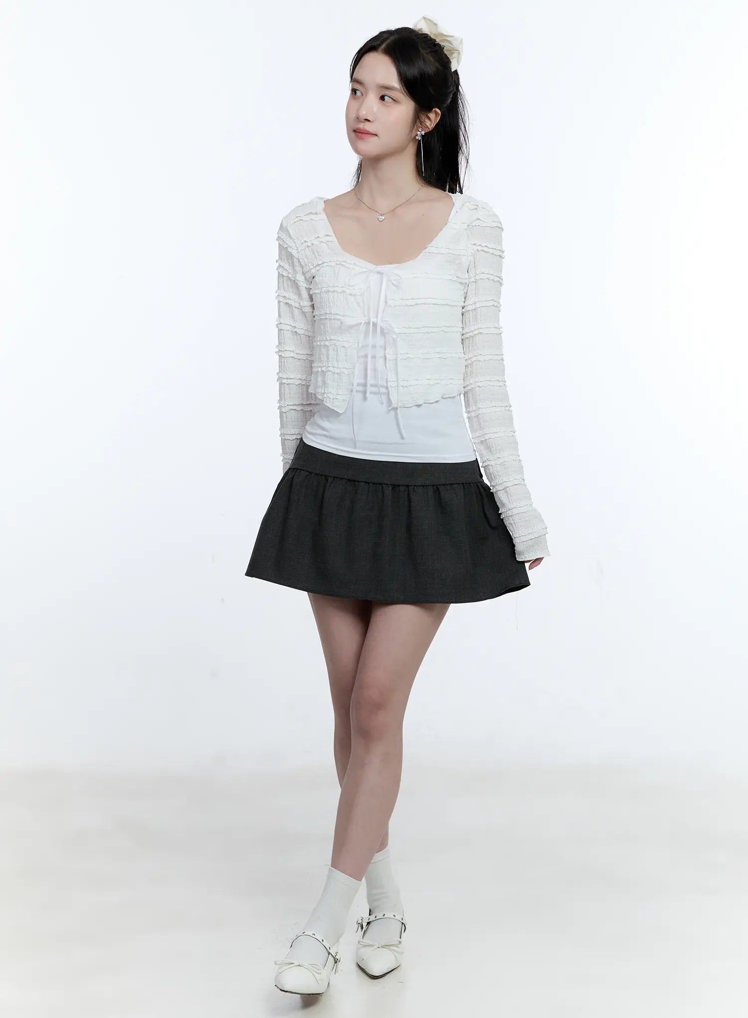 pleated-flare-mini-skirt-cg514 / Dark gray