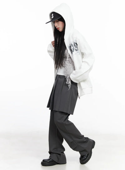 pleated-layered-skirt-pants-cf523 / Dark gray