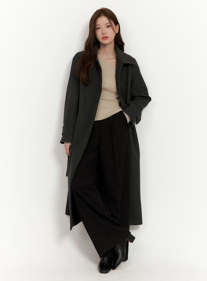 collared-long-wool-blend-trench-od403 / Dark gray