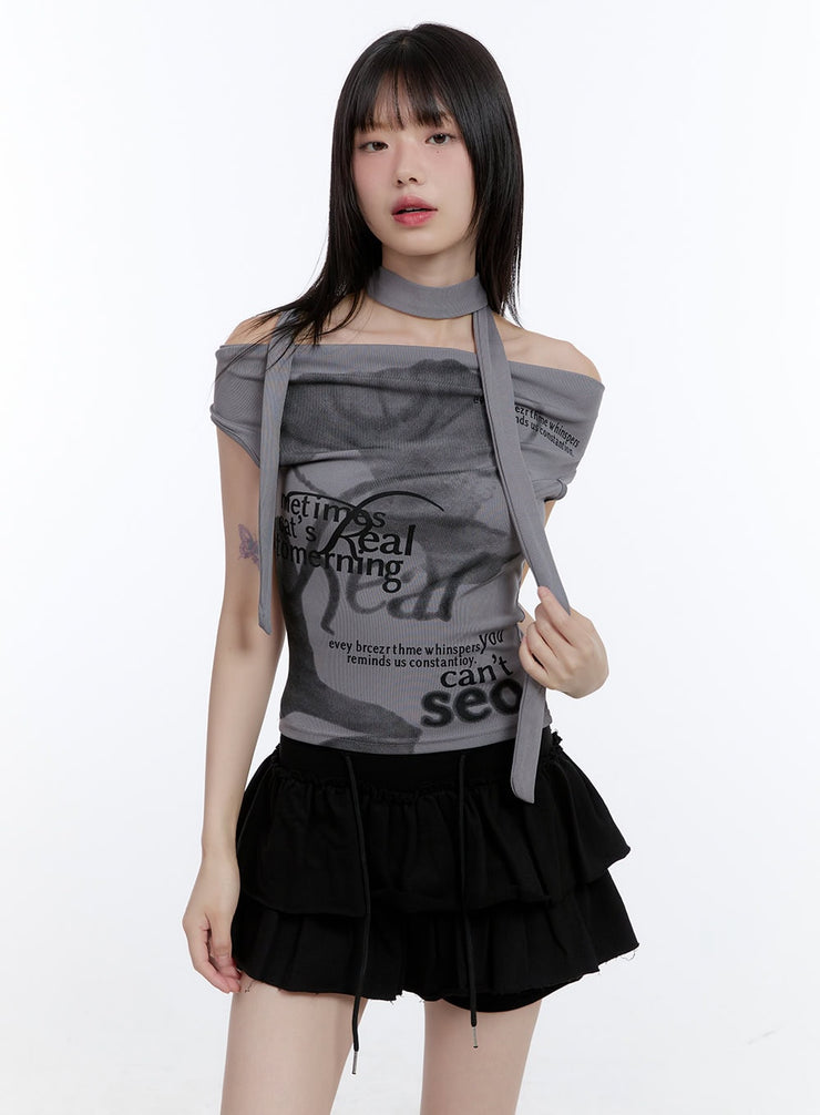 graphic-bliss-off-shoulder-crop-top-cg412 / Dark gray