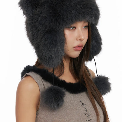 fax-fur-winter-beanie-cj513 / Dark gray