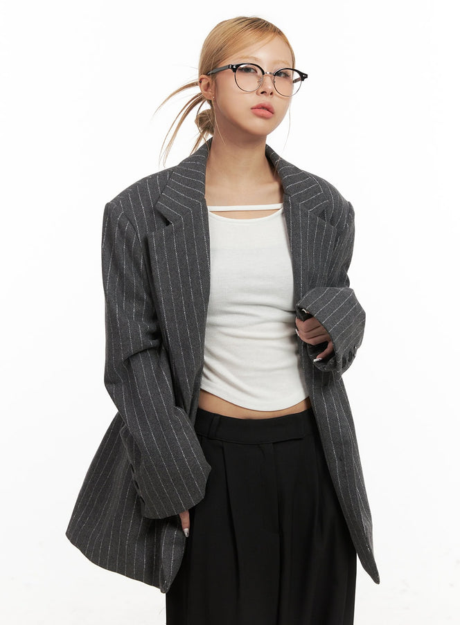 wool-blend-striped-oversized-blazer-cj508 / Dark gray