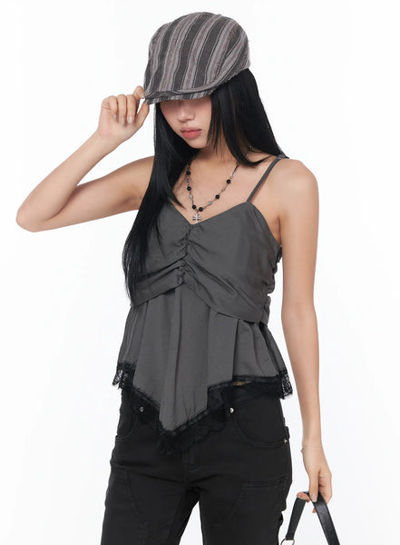 Lace Hem Crop Tank CY513 - Feminine style | LEWKIN