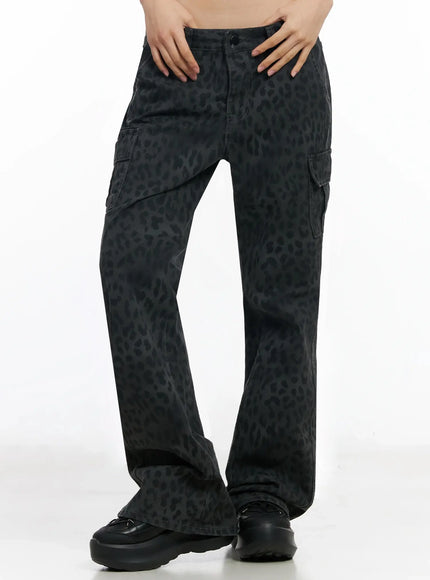 leopard-print-flare-pants-ia508 / Dark gray