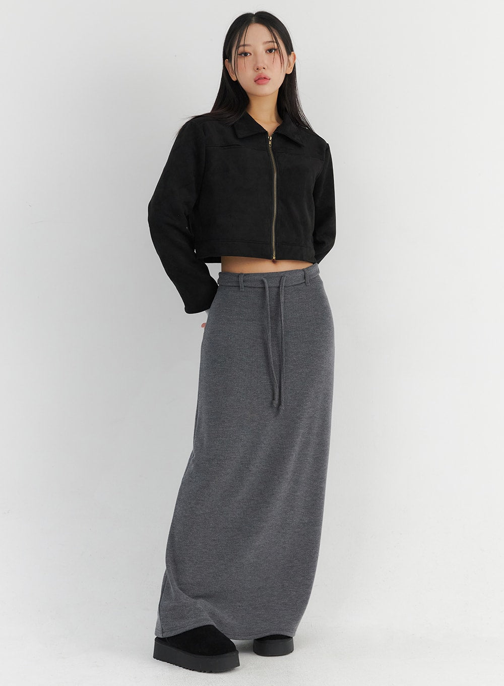 solid-maxi-sweat-skirt-co323 / Dark gray