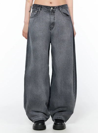 mei-vintage-wash-baggy-jeans-ca527 / Dark gray