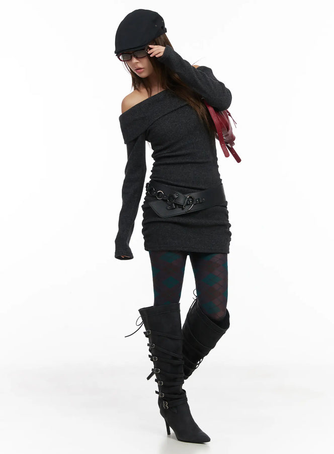 chic-off-shoulder-mini-dress-cj513 / Dark gray