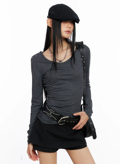 shoulder-snap-detail-long-sleeve-cs509 / Dark gray
