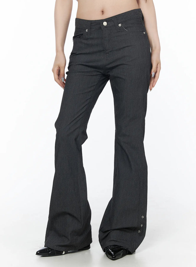 francis-eyelet-detail-bootcut-pants-cu504 / Dark gray
