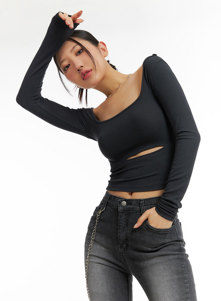 square-neck-cut-out-crop-top-im405 / Dark gray