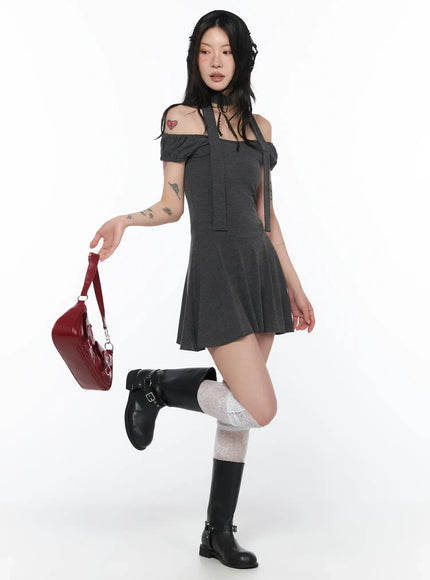 chic-off-shoulder-mini-dress-ca524 / Dark gray
