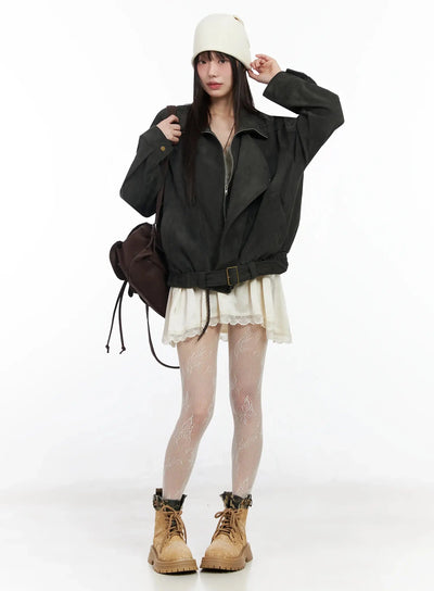 trendy-suede-belted-jacket-im523 / Dark gray