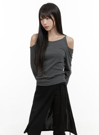 sleek-cut-out-detail-long-sleeve-top-cs413 / Dark gray