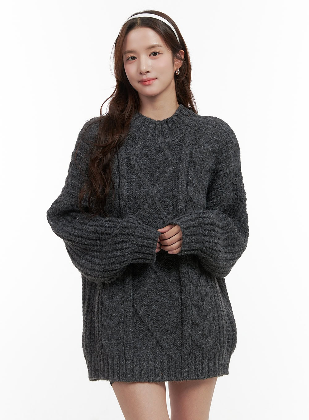 Loose-Fit Knit Mini Dress OO421 - Casual style | LEWKIN Dark gray / M/L Loose-Fit Knit Mini Dress OO421 - Casual style | LEWKIN Dark gray / M/L