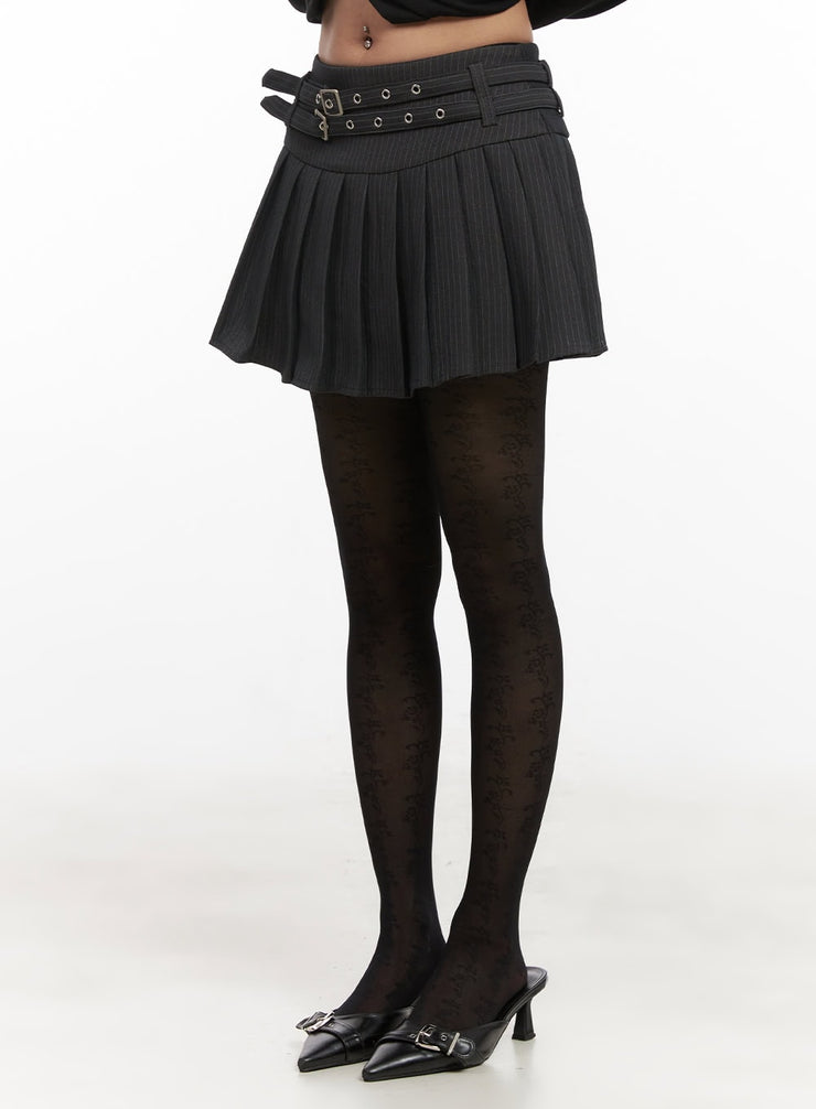 double-belted-pleated-mini-skirt-cj508 / Dark gray