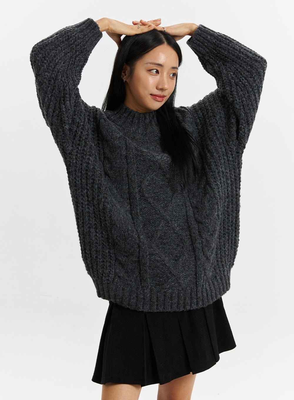 oversized-cable-knit-sweater-unisex-cd321 / Dark gray