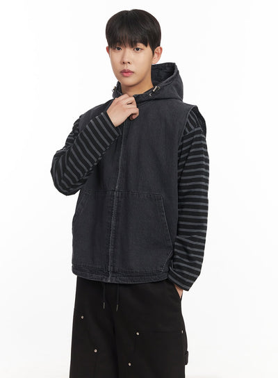 mens-urban-denim-hooded-vest-im528 / Dark gray