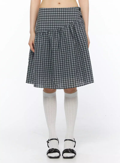 plaid-buttoned-midi-skirt-iy525 / Dark gray