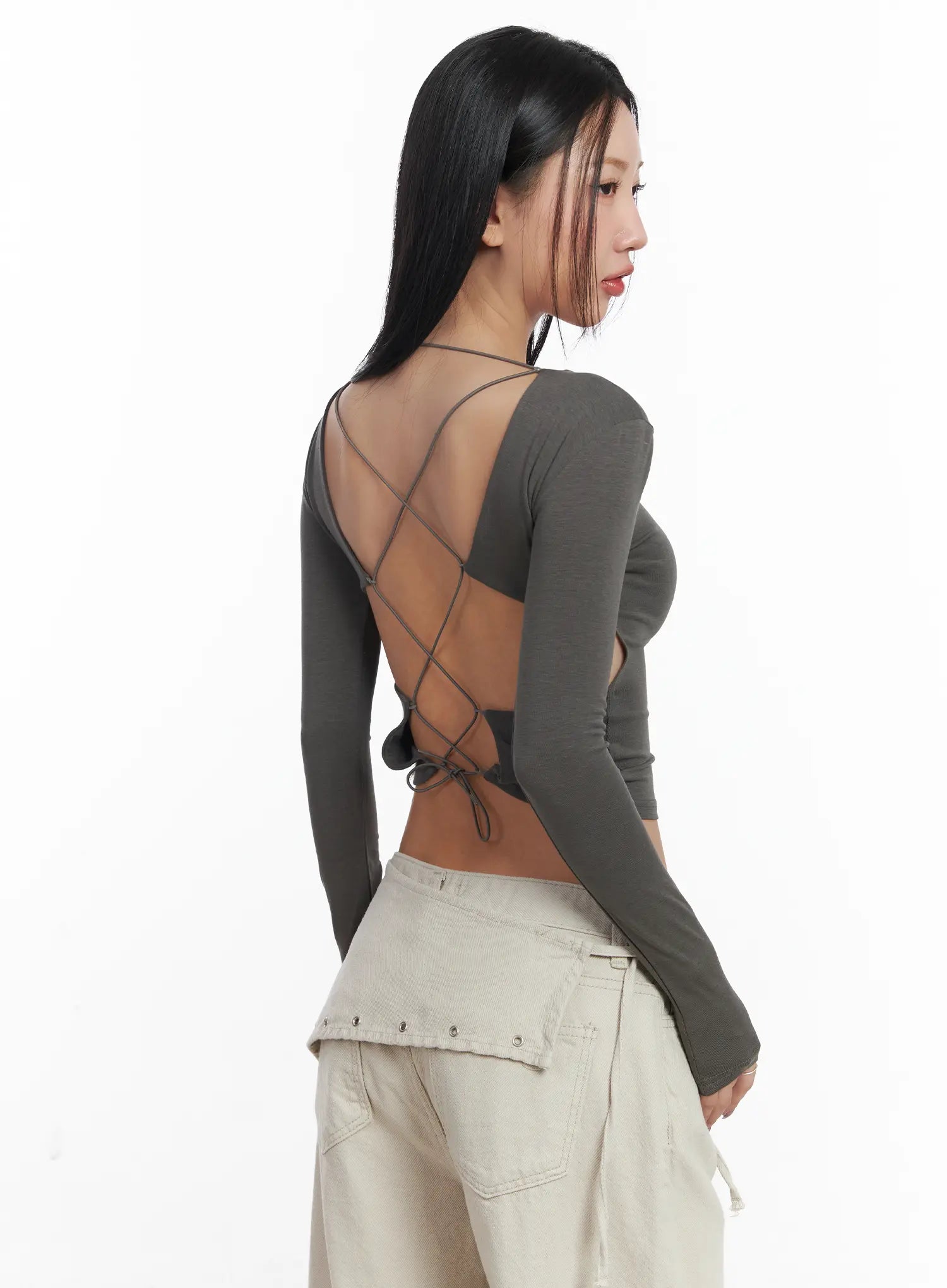 backless-corset-crop-top-cj530 / Dark gray