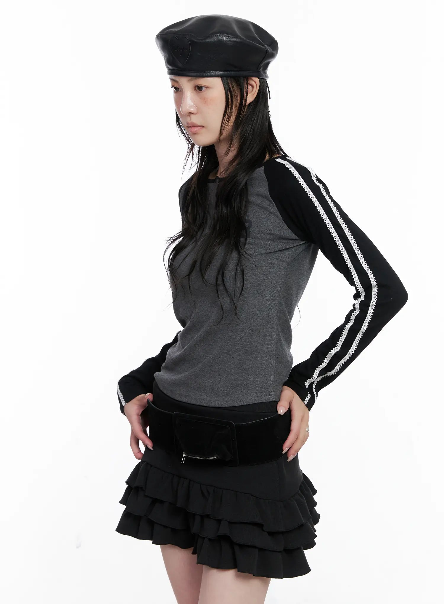 two-tone-lace-detail-top-cs529 / Dark gray