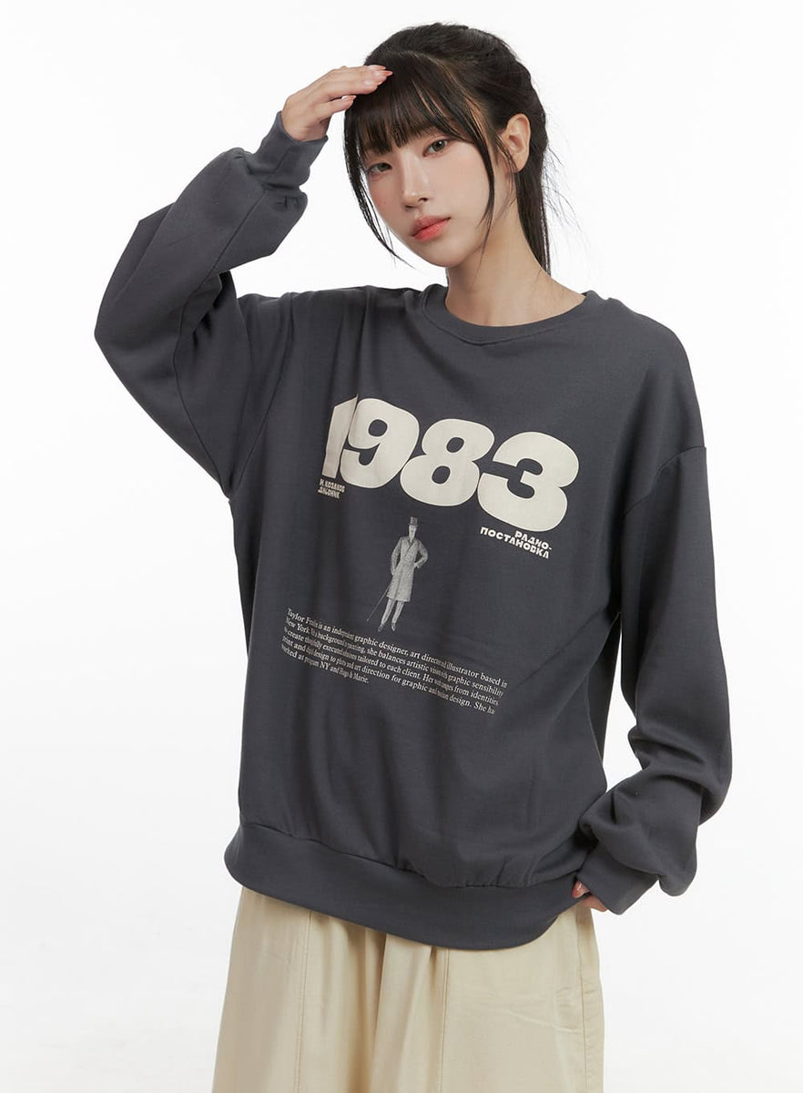 Lettering Oversized Sweatshirt CG430 - Acubi style | LEWKIN