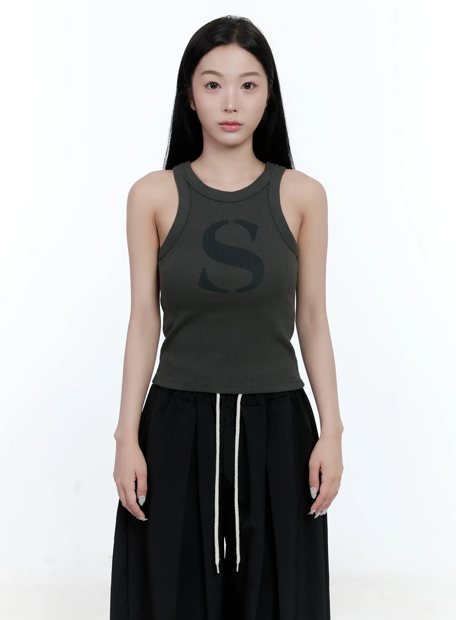 ribbed-graphic-tank-top-cg501 / Dark gray