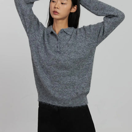 half-button-collar-sweater-ij509 / Dark gray