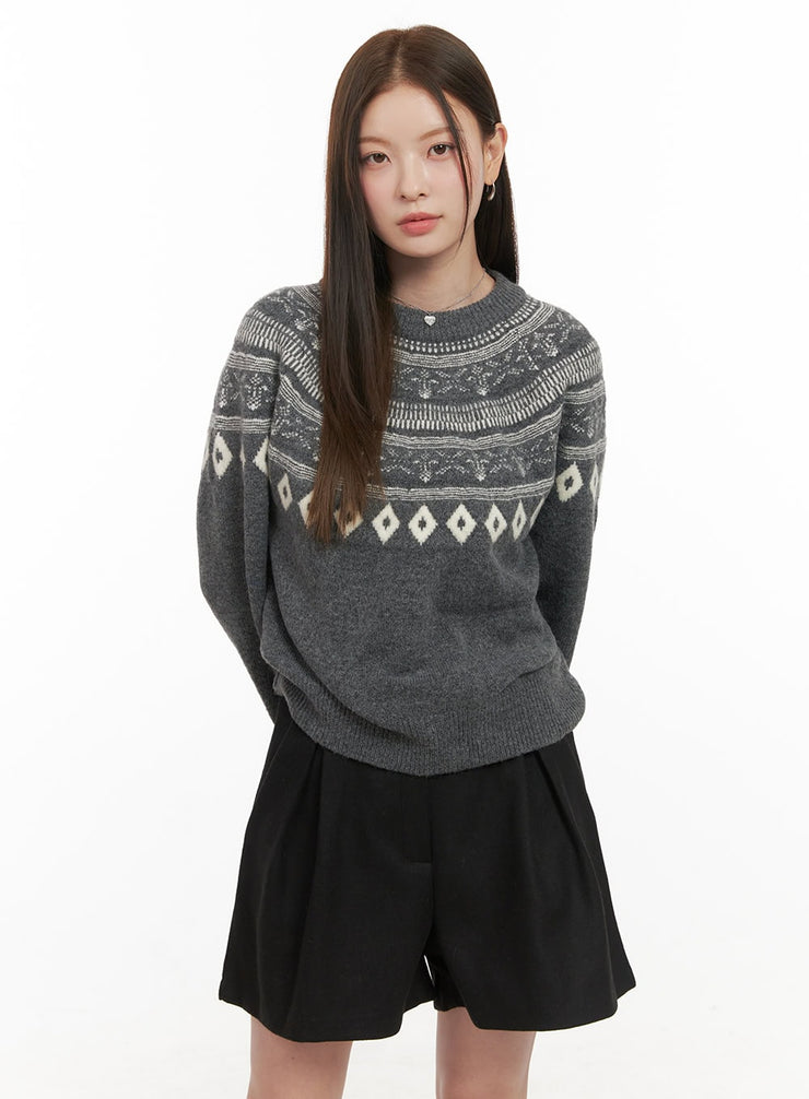 wool-blend-nordic-print-sweater-od412 / Dark gray