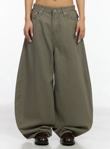 back-corset-belt-wide-leg-cotton-pants-ia527 / Dark green