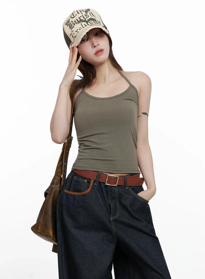 cozy-fleece-halter-tank-top-in514 / Dark green