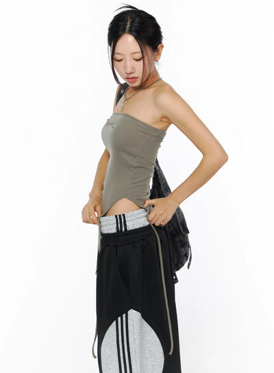 embroidered-asymmetric-tube-top-cu515 / Dark green