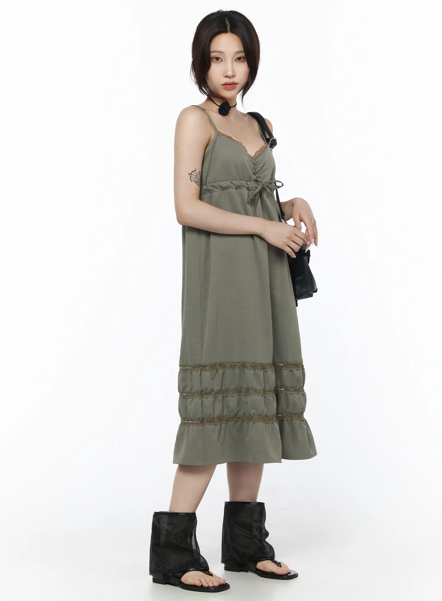 lace-frill-long-dress-cu510 / Dark green