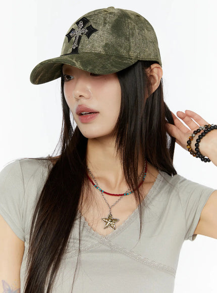 pearl-cross-grunge-style-cap-iu518 / Dark green