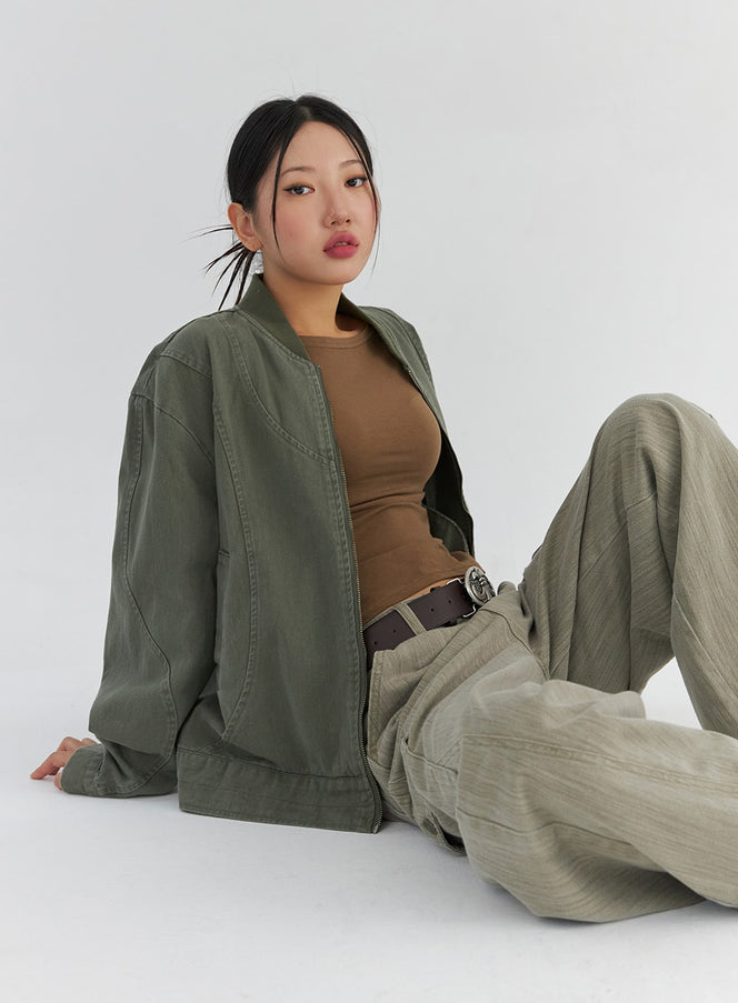loose-fit-bomber-jacket-cs321 / Dark green