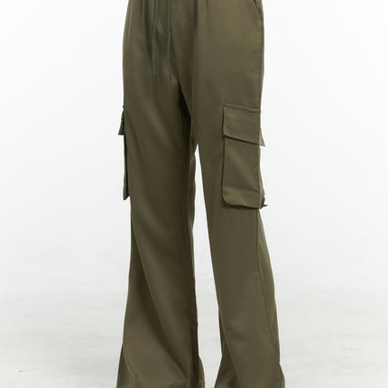 banded-pocket-boot-cut-cargo-pants-os410 / Dark green