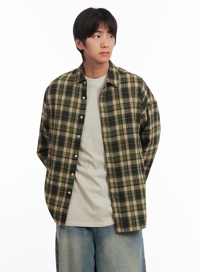 mens-checkered-collared-shirt-ia511 / Dark green