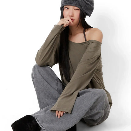 casual-fleece-loose-fit-long-sleeve-tee-id526 / Dark green